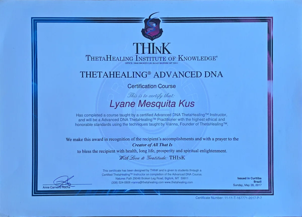 Certificado Theta Healing verso